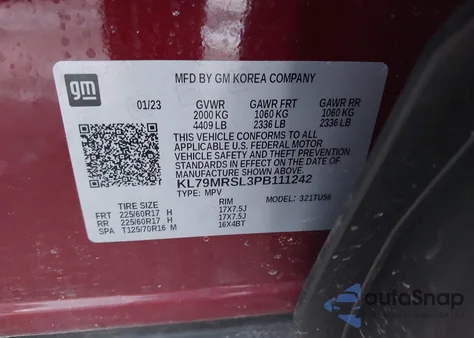 2023 Chevrolet Trailblazer Awd Lt z USA, uszkodzony, nr VIN KL79MRSL3PB111242